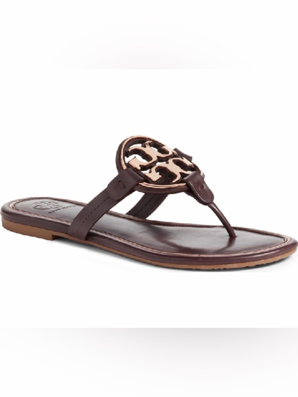 Tory Burch Merlot Brown Leather Miller Sandal with Gold Logo Medallion